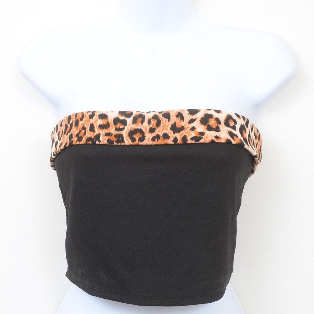 21 Saints Y2K Leopard Print Banded Bandeau Tube‎ Top Strapless Sexy Dancer NWT